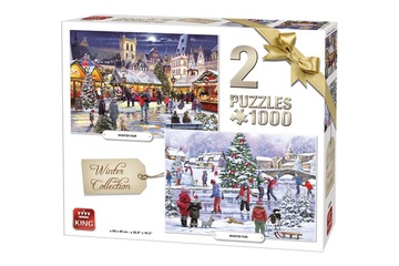 Afbeelding van De King Legpuzzels Wintercollectie - 1000 stukjes 2-delig biedt twee prachtige winterse puzzels met sfeervolle taferelen voor urenlang puzzelplezier.