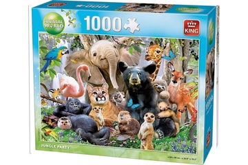 Afbeelding van Beleef urenlang puzzelplezier met de kleurrijke King legpuzzel ‘Jungle Party’ – 1000 stukjes vol exotische dieren en levendige jungle-details!