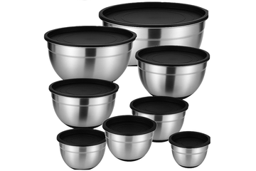 Afbeelding van Ceruzo Mengkommen Set van 8 – RVS Kwaliteit met Deksels voor Elke Keukenklus