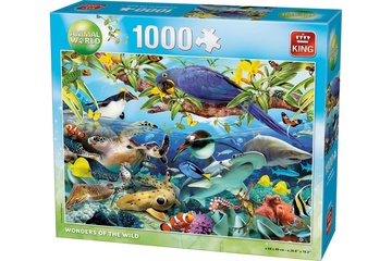 Afbeelding van King legpuzzel ‘Wonders of the Wild’ – 1000 stukjes met een afbeelding van wilde dieren in hun natuurlijke omgeving, perfect voor puzzelliefhebbers en natuurfans!