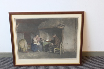 Afbeelding van Print naar schilderij van A. Neuhuys: Boerenpaar met baby'