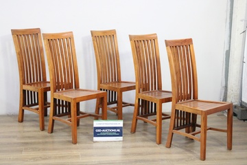 Afbeelding van Set van 5 Houten Eetkamerstoelen met Hoge Rugleuning'