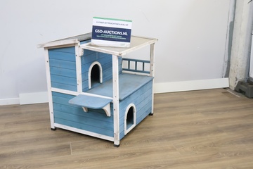 Afbeelding van Blauw/Wit Houten Konijnenhuis