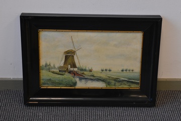 Afbeelding van Olieverfschilderij van J. Smaal: Polderlandschap.met molen.