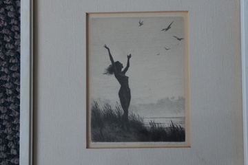 Afbeelding van Ingelijste ets van M. Regterink: 'Levensvreugde'