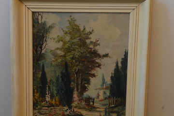 Afbeelding van Ingelijst olieverfschilderij: Mediterraan landschap met huis