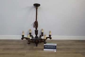 Afbeelding van Vintage Houten 6-Armige Kroonluchter