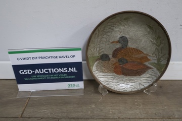 Afbeelding van Vintage Messing Reliëfschaal van Eenden