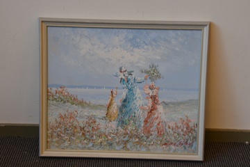 Afbeelding van Ingelijst olieverfschilderij v Marie Charlot: Meisjes