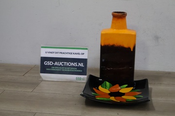 Afbeelding van Geel/Bruin W.Germany Vaasje met Kleurrijk Schaaltje