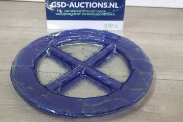 Afbeelding van Vintage Blauw/Wit Sierbord van Glas'