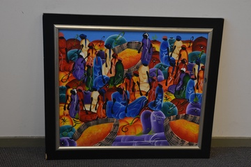 Afbeelding van Kleurrijk olieverfschilderij van een markt, van Rosena Andre