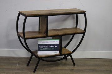 Afbeelding van Moderne Zwart Metalen Bijzettafel met Mangohout