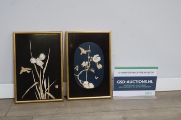 Afbeelding van Set van 2 Vintage Handgemaakte Japanse Kunstpanelen