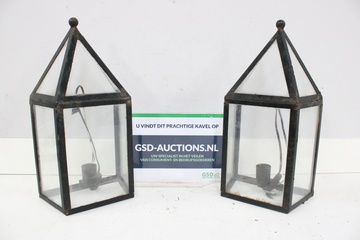 Afbeelding van Set van 2 Zwart Metalen Lantaarnlampen