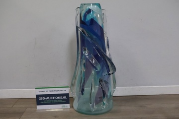 Afbeelding van Grote Artistieke Blauwkleurige Glazen Vaas