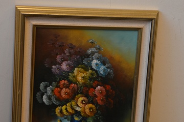 Afbeelding van Olieverfschilderij van een stilleven met bloemen. Door Piter