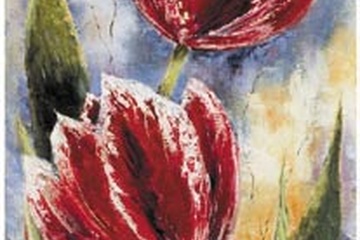 Afbeelding van Rian Withaar - Red tulips - Afm. 35x70 cm