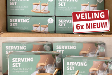 Afbeelding van Partij 6x Serving Set Bamboo & Glass – 7-delig (nieuw)