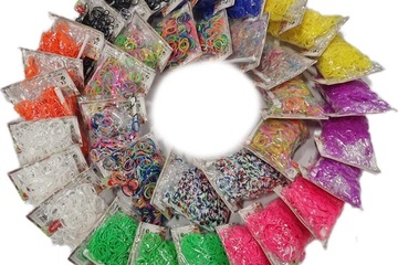 Afbeelding van Doos loombandjes 21600 stuks in 36 zakjes van 6oo elastiekjes