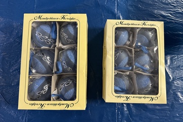 Afbeelding van ✨ Mondgeblazen Kerstballen – Set van 12 stuks | Blauw | Vint