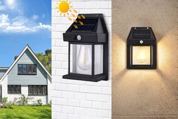 Afbeelding van Solar wandlamp met sensor - zwarte lantaarn