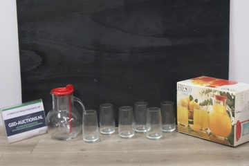 Afbeelding van Fresco glazen schenkkan met 6 bijpassende glazen''