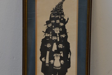 Afbeelding van Ingelijste prent van een grote groep Joods-orthodoxe mannen'