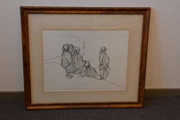 Afbeelding van Ingelijste tekening van mensen in klederdracht