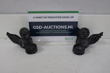 Afbeelding van Set van 2 Zwarte Engelen Waxinelichthouders