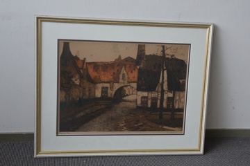 Afbeelding van Ingelijste litho: Bageinhof te Brugge v A. van Neste