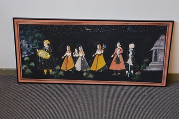 Afbeelding van Schilderij op zijde: Indiase Processie