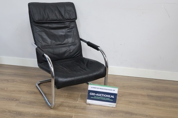 Afbeelding van Vintage Cantilever Deens Zwart Leren Fauteuil