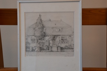 Afbeelding van Ingelijste potloodtekening van een huis in Ede