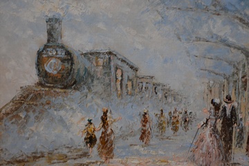 Afbeelding van Bijzonder! Schilderij van Andrea: Locomotief met mensen