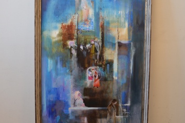 Afbeelding van Mooi schilderij van v. Hemert: Dromerige stad.