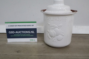 Afbeelding van Witte Rumtopf pot met fruitdecoratie