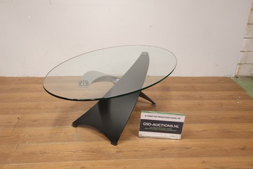Afbeelding van Vintage Designer Salontafel met Ovaal Glazen Blad
