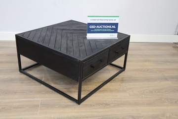 Afbeelding van Zwarte Visgraatpatroon Salontafel met 2 Lades