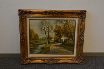 Afbeelding van Ingelijst olieverfschilderij van Van der Burg: Hollands land