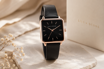 Afbeelding van 12x LILY & STONE DAMESHORLOGE - ZWART/ROSE GOUD