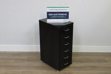 Afbeelding van Zwart Metalen Ladeblok op Wielen met 6-Lades