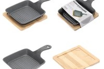 Afbeelding van Serveerpan met bamboe plank, 1 handvat gietijzer, (4 stuks)