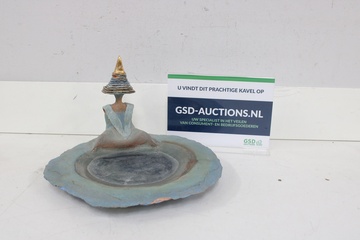 Afbeelding van Vintage Blauw Keramisch Vogelbadje