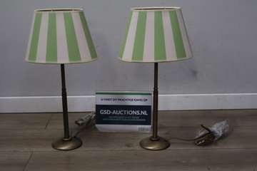 Afbeelding van Metalen tafellampen met groen-witte lampenkappen
