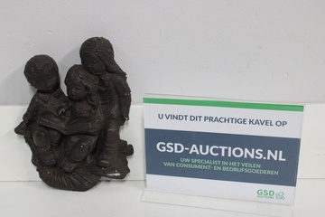 Afbeelding van Vintage Wandornament van 3 Lezende Kinderen'