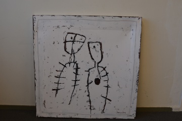 Afbeelding van Groot schilderij van Jeanne Beenackers: 'Hoezo'.