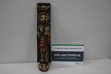 Afbeelding van Vintage Houten Wandsculptuur van Sint-Pieter