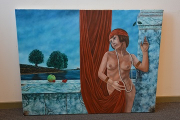Afbeelding van Schilderij van 'Naakt in een magisch realistisch landschap'