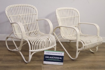 Afbeelding van Set van 2 Vintage Witte Rotan Loungestoelen
